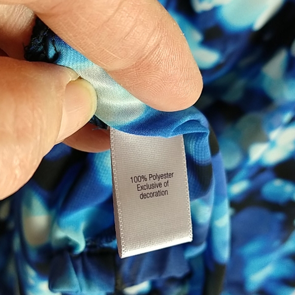 Blue, Black,White Watercolor Effect Dressy Top - Picture 5 of 8